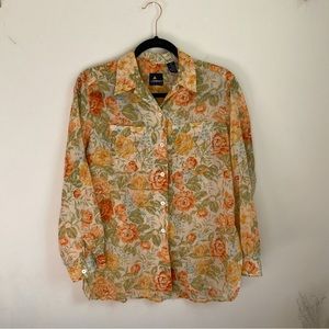 Sheer floral button down top